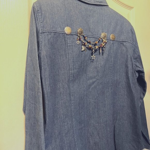 Nomadic Traders Fresco-Women's-Jean/Denim Embroidered Aztec Beads/Jems on Back - Picture 8 of 15
